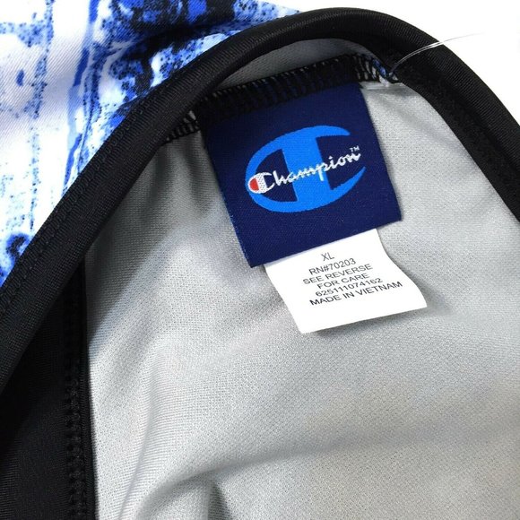 Champion Diamonds In The Rough Cross Back Swim Bra Size XL Blue White Black - Picture 8 of 9